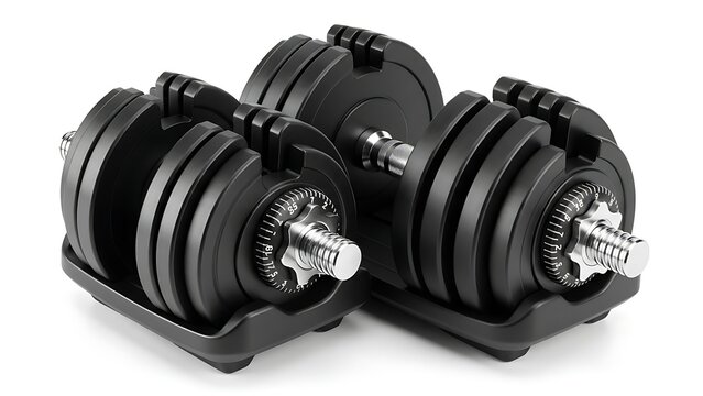 Black adjustable dumbbell set