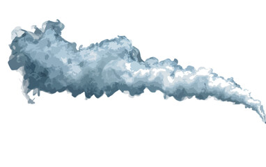 Onda de humo azul y gris con textura de acuarela, aislada sobre fondo blanco transparente.