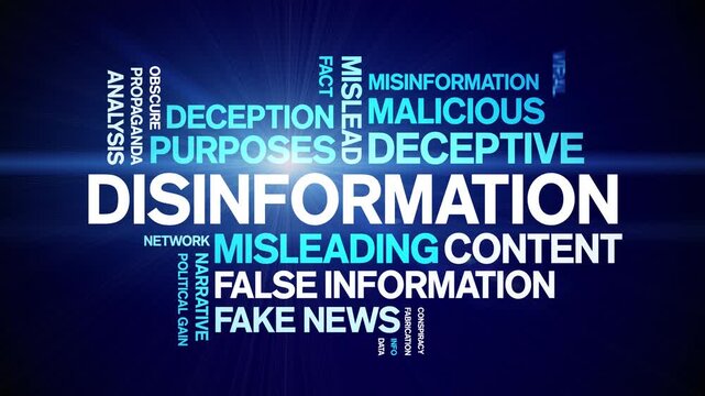 Disinformation animated word cloud-text design animation tag kinetic typography seamless loop.