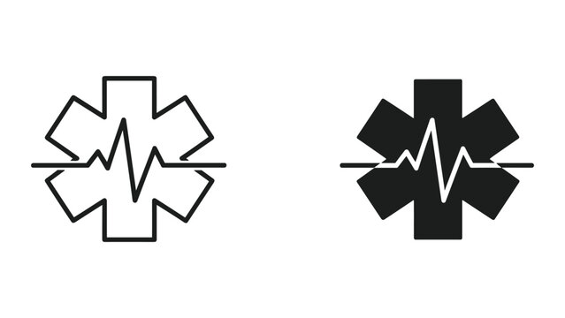 Medical symbol with heartbeat line icon set