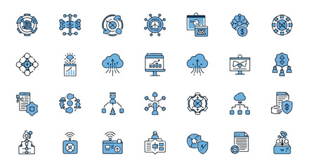 Blockchain and Cryptocurrency Technology Vector Icons Set