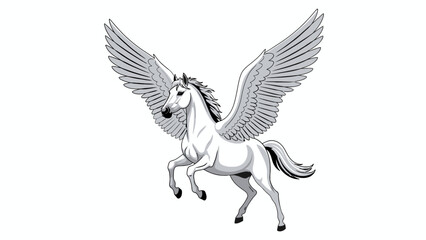 Obraz premium Vector illustration of Pegasus, the winged horse from Greek mythology in an elegant leaping position.