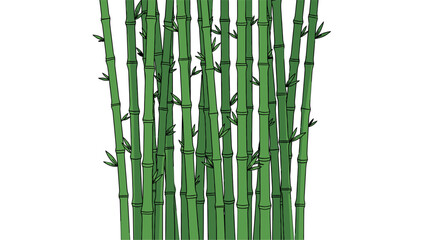 Green bamboo forest background, flat vector illustration of bamboo stalks and leaves.