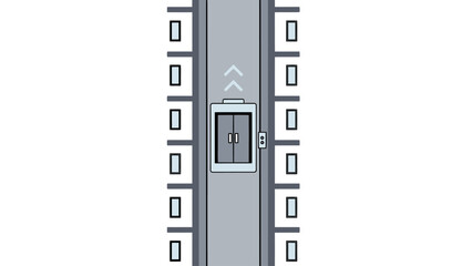 Minimalist illustration of an elevator moving up in a building shaft, flat style vector design. © Hafiz