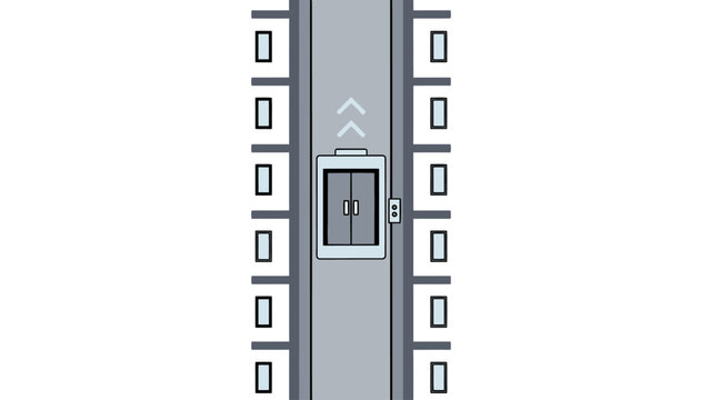 Minimalist illustration of an elevator moving up in a building shaft, flat style vector design.