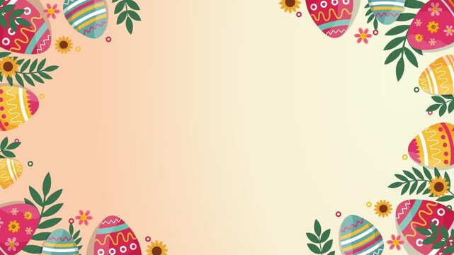 floral frame with easter eggs and green leaves on warm cream background