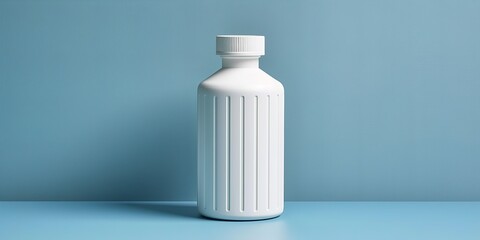 White Plastic Bottle with Cap on Blue Background