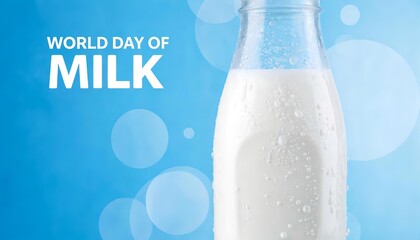 blue background with a bottle of milk, World Milk Day