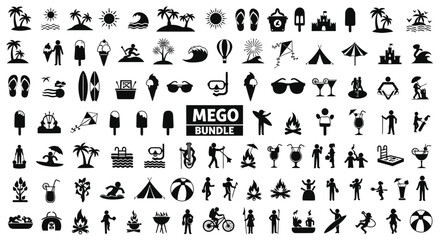 Summer vacation icons collection featuring travel and leisure © Shovon