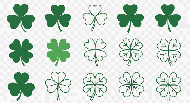 Clover and Shamrock Icon Set &ndash; St. Patrick&rsquo;s Day Lucky Leaf Graphics