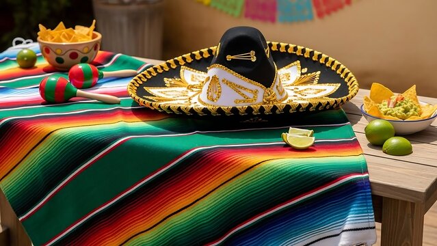 Vibrant Mexican table setting with food.
