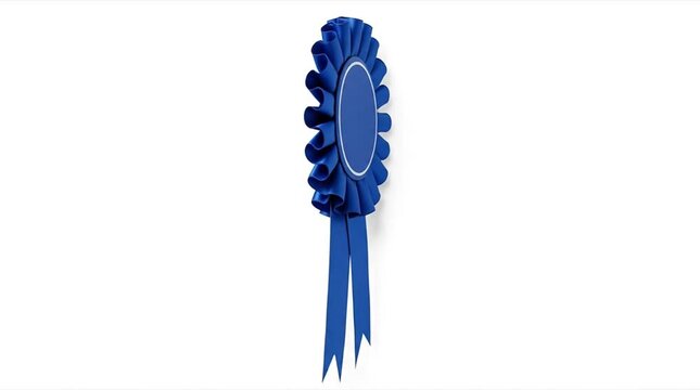 Classic Blue Rosette Award Ribbon with Blank Center, Symbolizing First Place Achievement and Excellence, Isolated on White Background