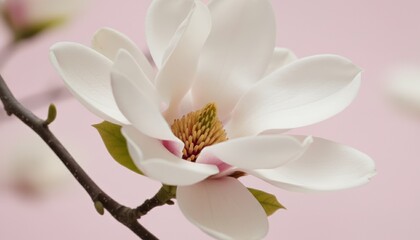 Fototapeta premium White magnolia flower blooming on pink background