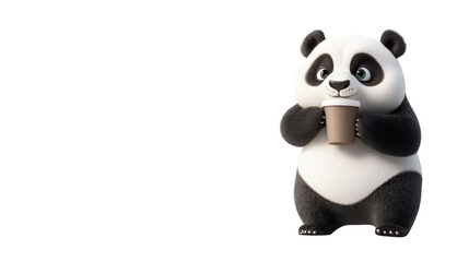 Panda sips coffee from cup panda holds warm beverage in ceramic mug panda sips - panda holds warm beverage in ceramic mug