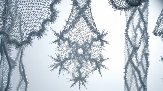 Close Up of Delicate Lace Adorned With Intricate Frost Patterns