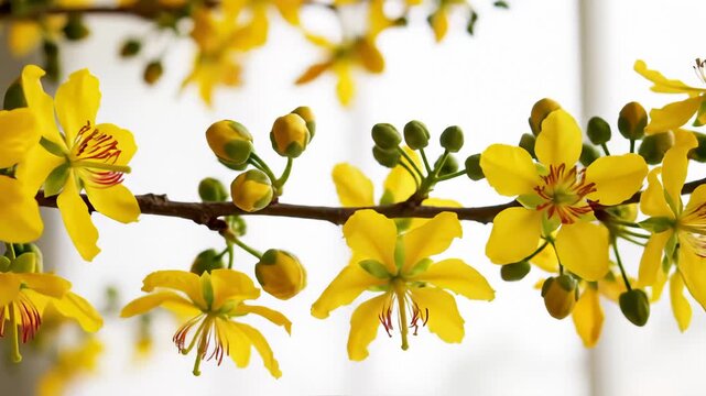 Apricot Blossom Branch Displaying Budding Flowers for Vietnamese New Year