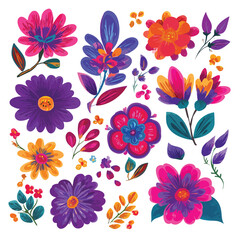 set of colorful flowers