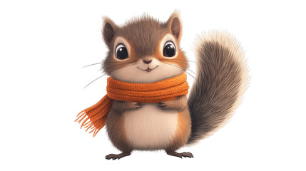 Fototapeta premium Cartoon squirrel wears scarf around neck illustration shows squirrel with winter neckwear
