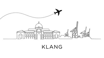 Fototapeta premium Klang city skyline with plane flying above vector illustration