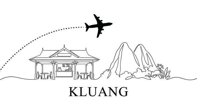 Kluang city landmarks with airplane travel vector illustration