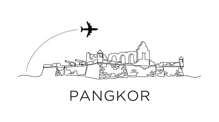 Fototapeta premium Pangkor Dutch Fort landmark with airplane travel vector illustration