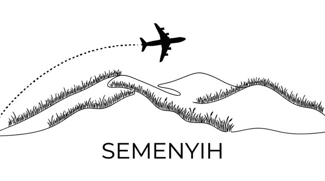 Minimalist Semenyih landscape with airplane silhouette vector illustration