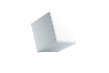Isolated, floating white cube with rounded edges on a black background