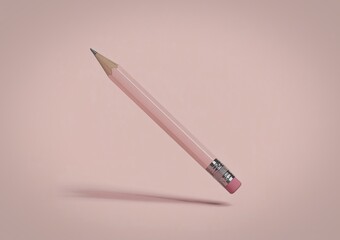 Single pink pencil with eraser on pink background