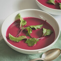 Vibrant beetroot soup in a bowl