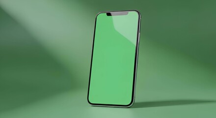 Modern Smartphone with Blank Green Screen &ndash; Sleek Upright Device for Tech Mockups and UI Overlays