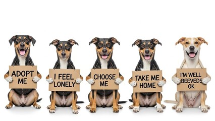 Obraz na płótnie Canvas Puppies holding adoption signs