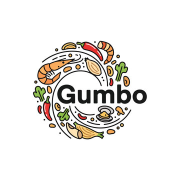 Stylized Vector Illustration of Gumbo Ingredients for Culinary Design and Restaurant Branding