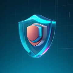 3D rendered shield icon with lock symbol on blue background for security concepts