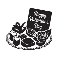 Fototapeta premium A black and white valentine s day card with chocolates and a rose