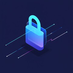 Digital security padlock icon with lines on dark blue background  cybersecurity concept