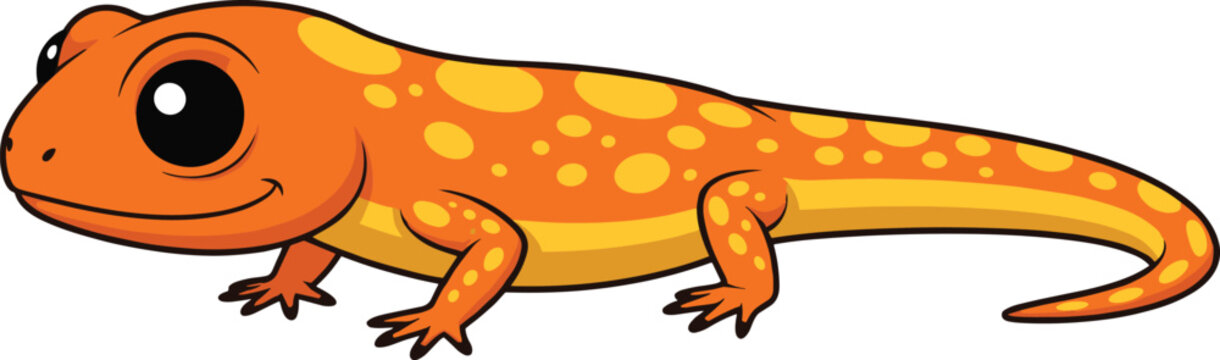 Cute Orange Salamander Vector Illustration with Yellow Spots and Friendly Smile for Childrens Education Nature Reptile Mascot and Amphibian Themed Graphic Designs