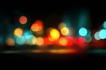 Abstract city night bokeh lights background with colorful glow