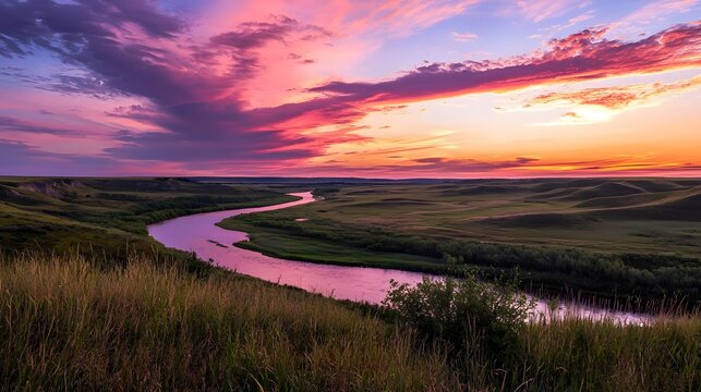 Vibrant sunset sky river panorama high resolution picture