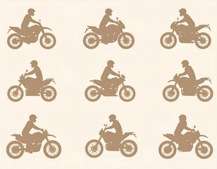 Naklejka premium A set of nine silhouettes of motorcyclists in various poses