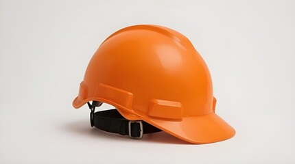 Fototapeta premium An orange safety helmet is placed against a clean white background. The helmet is made of durable plastic with a smooth, glossy finish designed for high visibility.