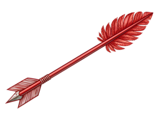 Red Arrow Illustration in Hand-Drawn Style with Vibrant Color on White Background for Graphic Design