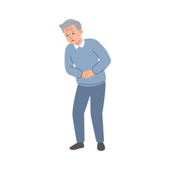 Senior elderly man holding his stomach in pain or discomfort