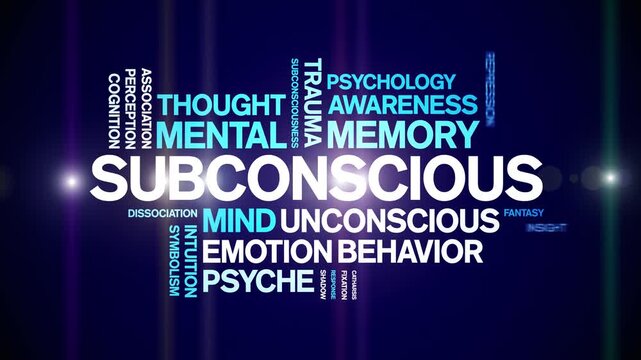 Subconscious animated word cloud-text design animation tag kinetic typography seamless loop.