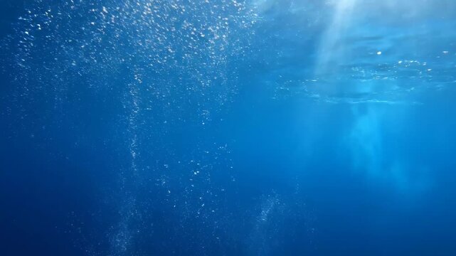 Underwater Serenity with Bubbles - A tranquil underwater scene showcasing vibrant blue water filled with shimmering bubbles.
