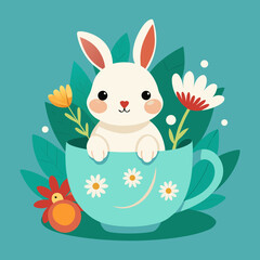 Obraz premium A rabbit inside a cup in a digital vector art illustration