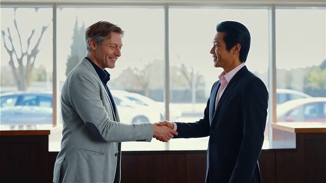 Diverse Business Partners Shaking Hands in Office Lobby: Concept of Successful Deal, Trust and Global Partnership