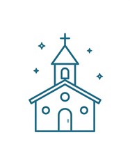 Fototapeta premium A simple line drawing of a church with a cross and stars