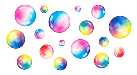 Colorful watercolor bubbles floating abstract background design for celebration and fun isolated on 