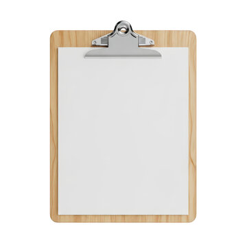 Wooden clipboard with paper, isolated on transparent background