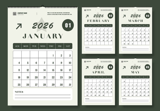 2026 Monthly Wall Calendar Design Template
